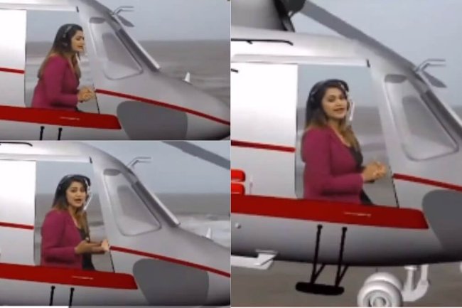 Funny Video of Desi Reporter Covering Cyclone Biparjoy in Studio Goes Viral