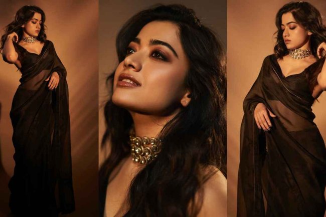 Rashmika Mandanna's Perfect Wedding Season Black Silk Saree