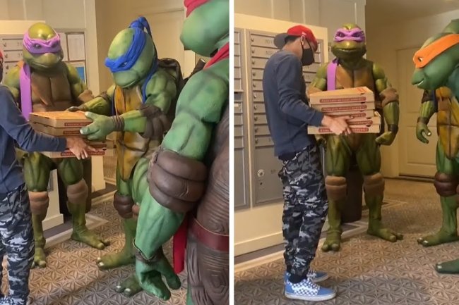 Pizza Delivery Guy Gets Surprise from Teenage Mutant Ninja Turtles
