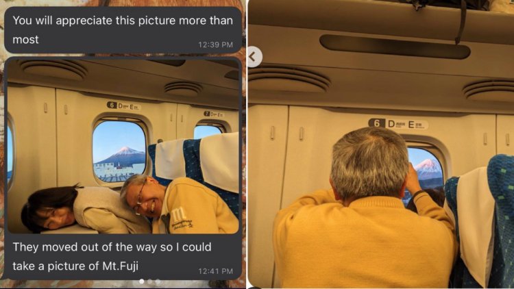 Japanese Couple's Sweet Gesture for Mt. Fuji Photo