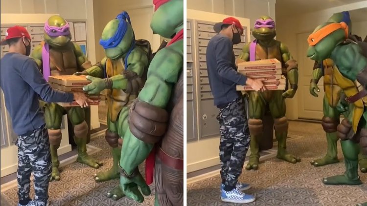 Pizza Delivery Guy Gets Surprise from Teenage Mutant Ninja Turtles